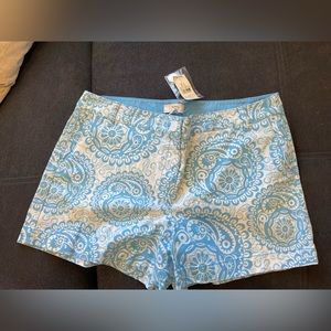 Ann Taylor LOFT Women’s Blue And White Paisley Chino Flat Front Shorts Size 12